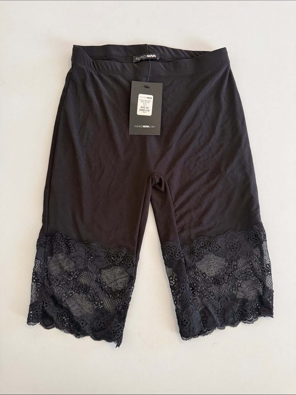 NWT Fashion Nova Black Lace Hem Biker Shorts Size XS